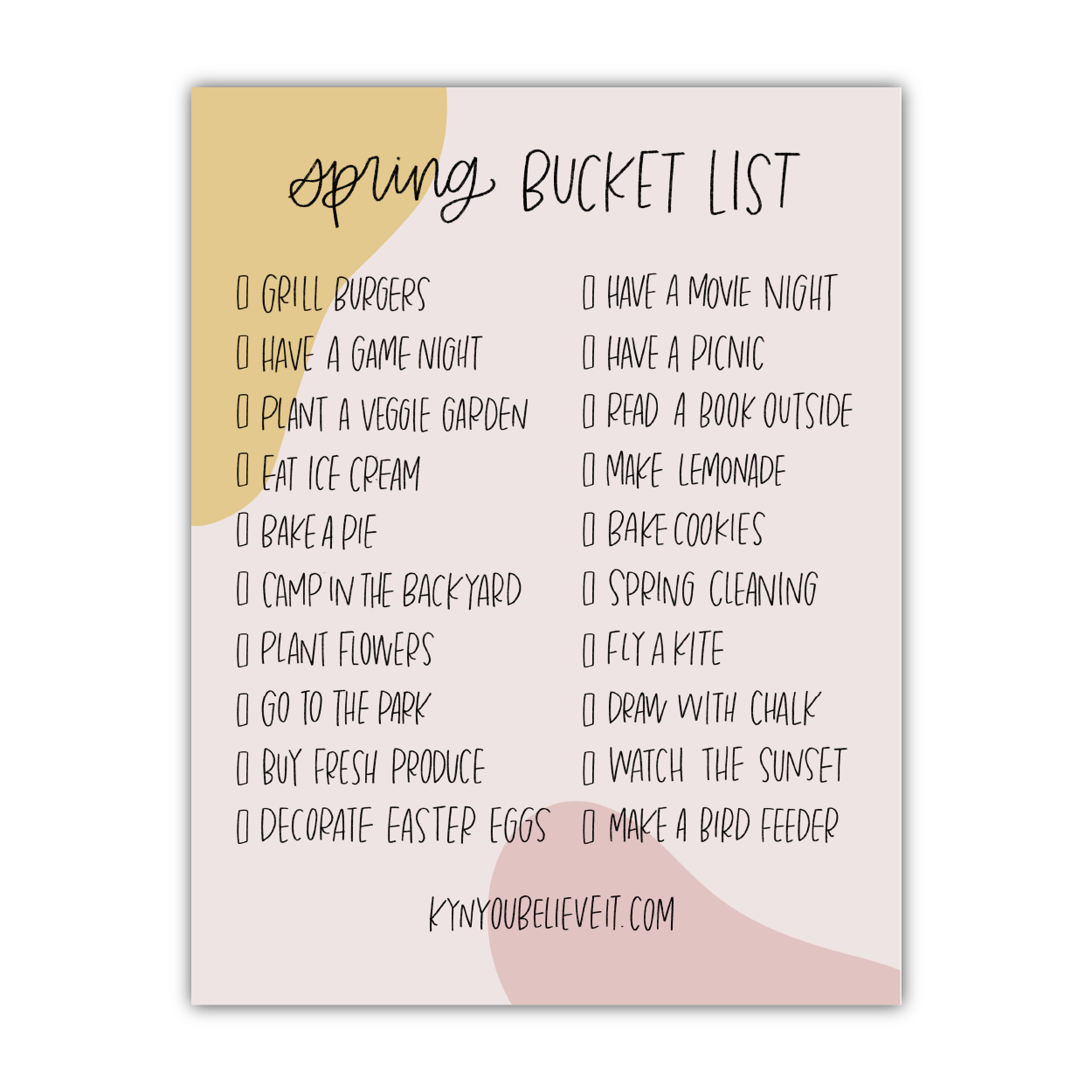Spring Bucket List (Digital Download)
