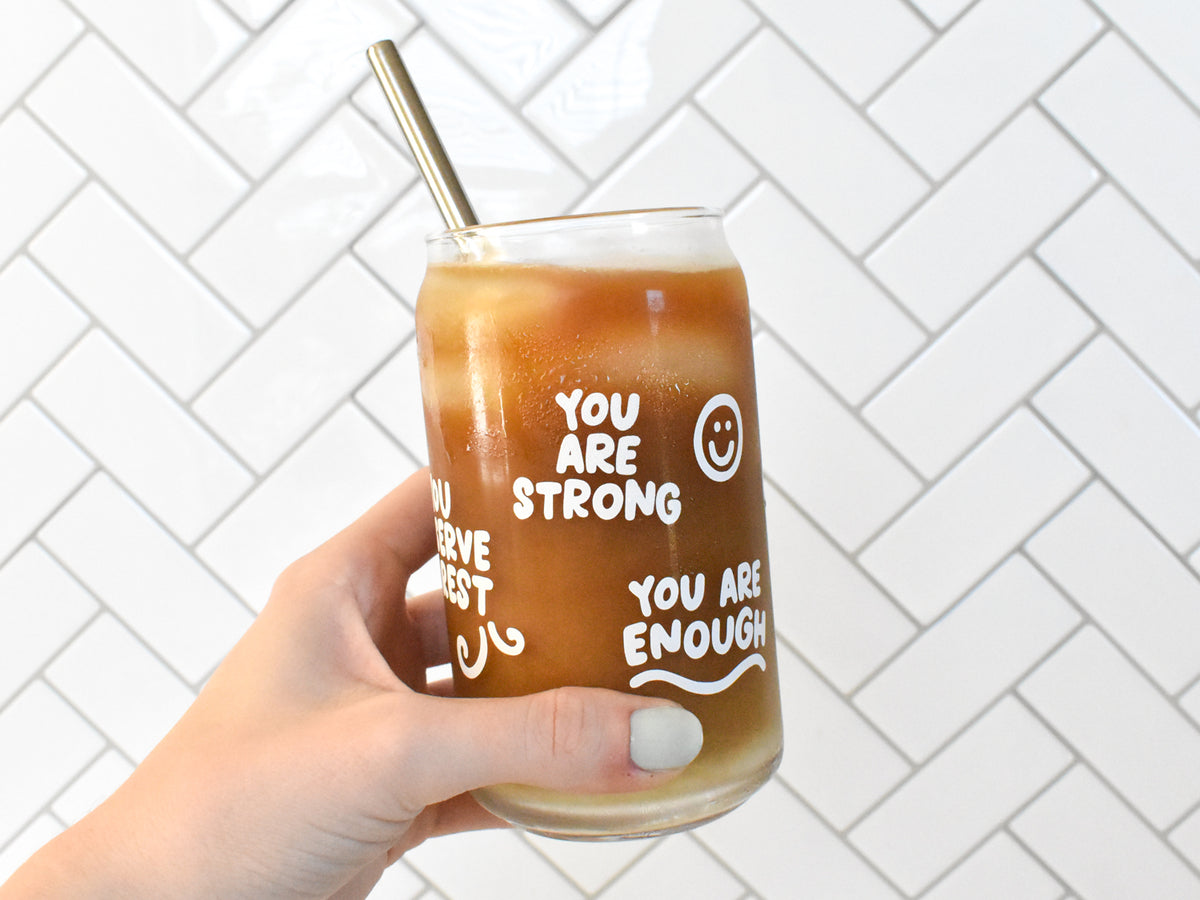 Positive Mom Affirmations iced coffee cup Glass 16oz – babecavedesignz