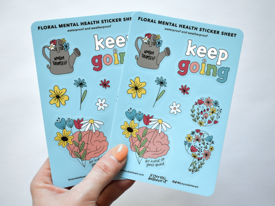 Load image into Gallery viewer, Floral Mental Health Sticker Sheet
