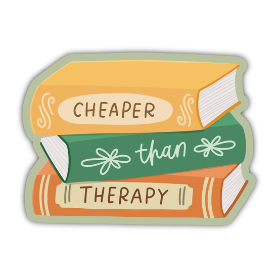 Cheaper Than Therapy Book Stack Sticker