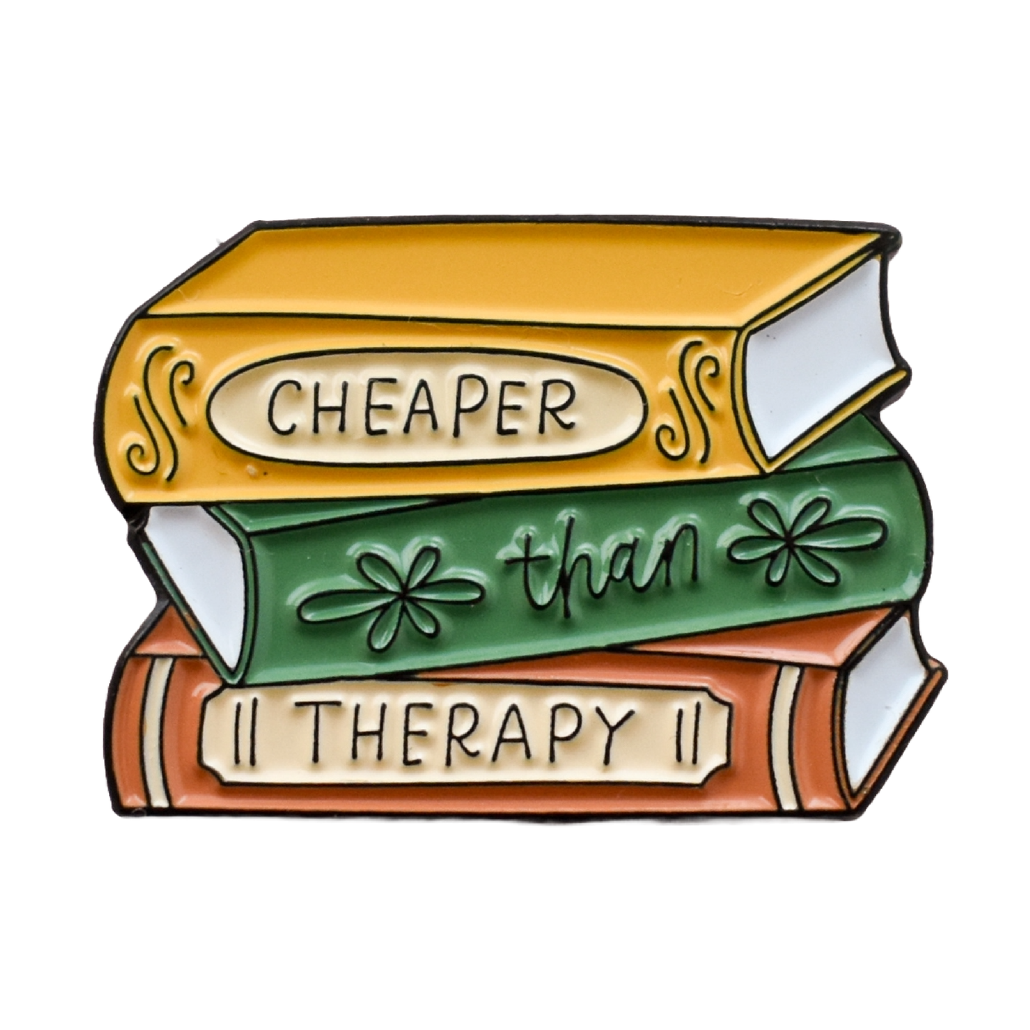 Cheaper Than Therapy Book Stack Pin