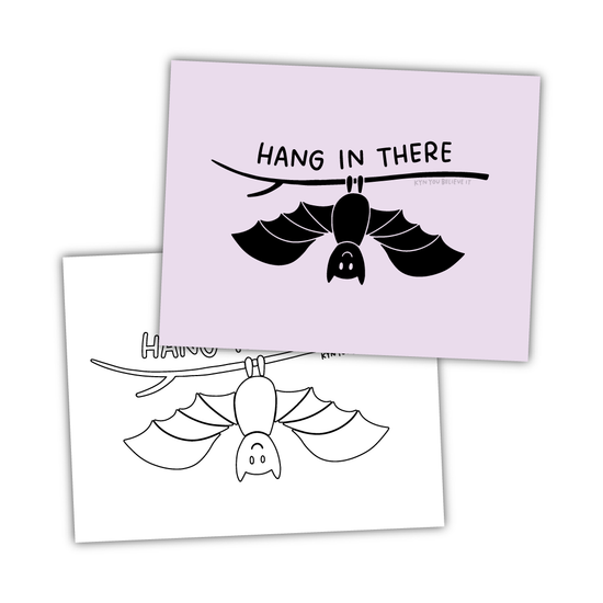 Hang In There Bat Coloring Sheet and Print (Digital Download)