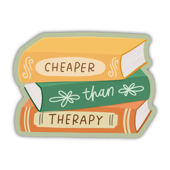 Cheaper Than Therapy Book Stack Sticker