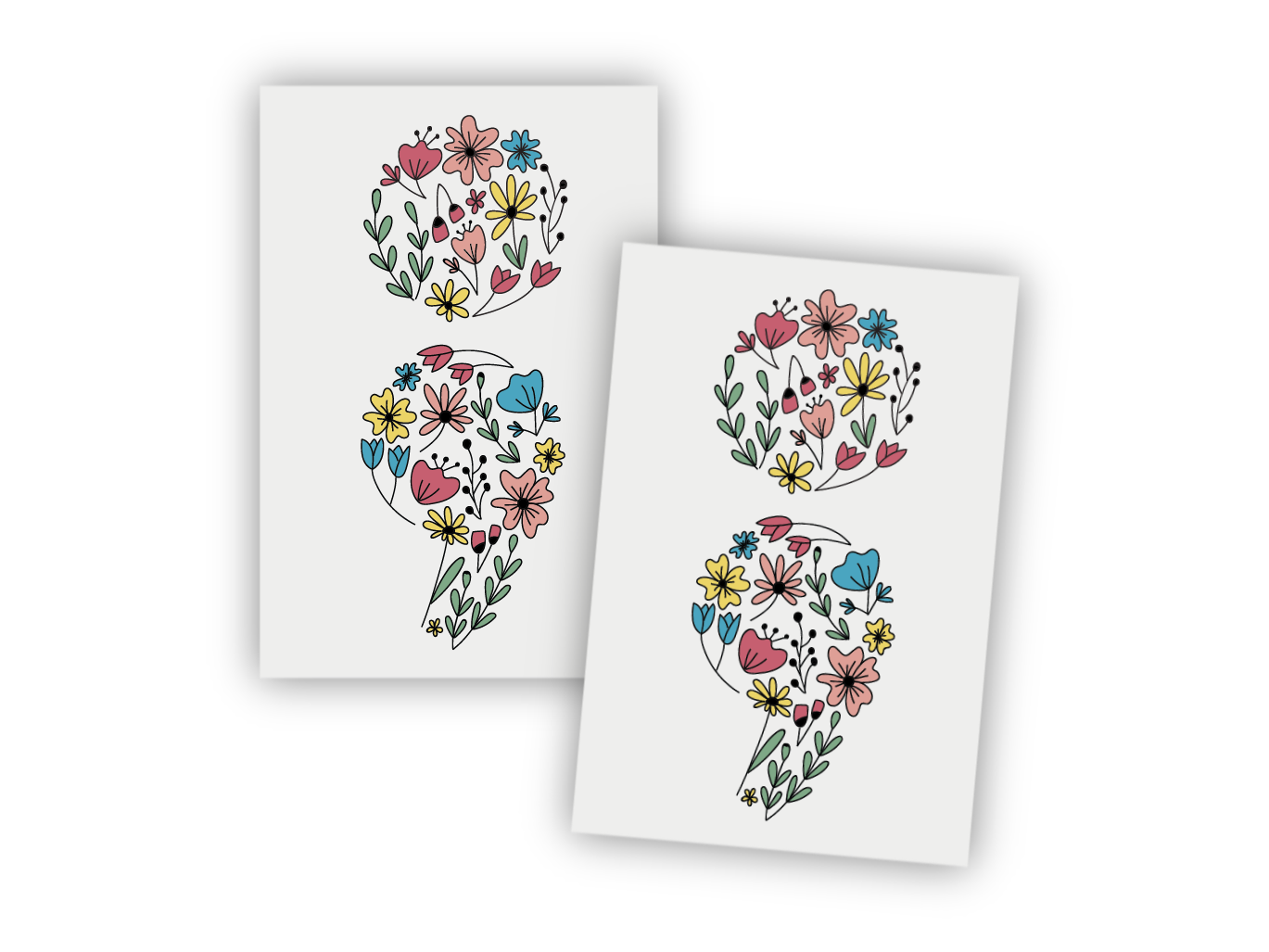 Floral Semicolon Temporary Tattoos (Set of 2)