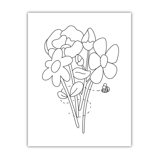 Flower and Bee Coloring Sheet