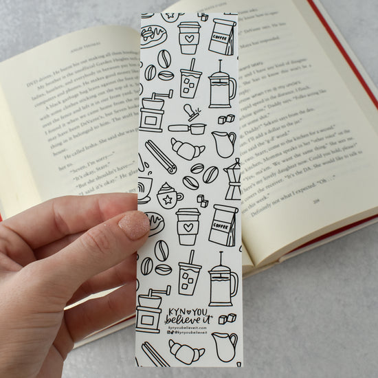 Coffee Pattern Coloring Bookmark