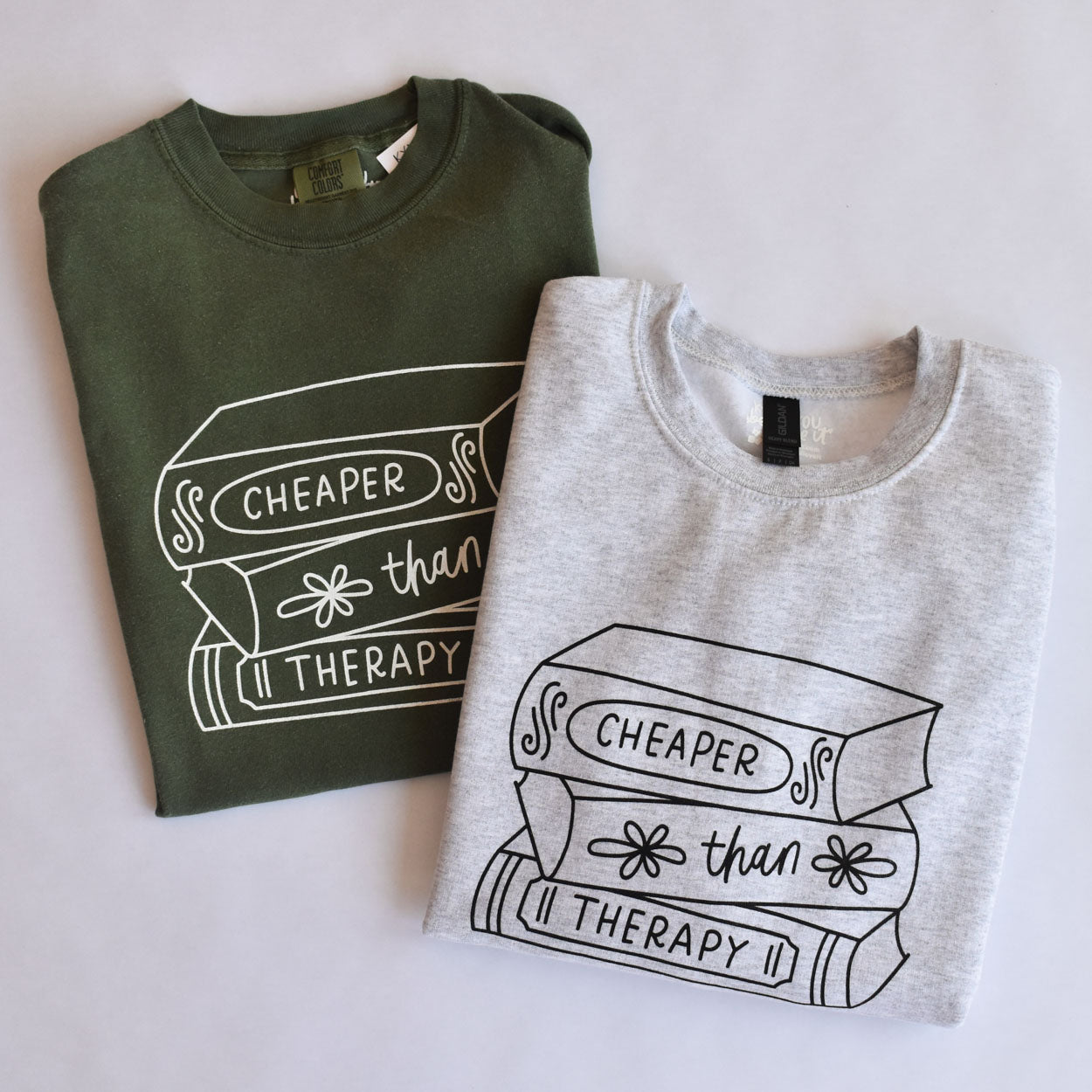 Cheaper Than Therapy Book Stack Tee (Olive)