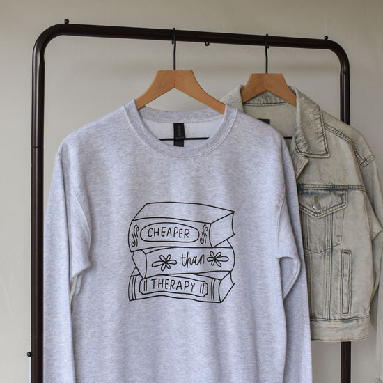 Cheaper Than Therapy Book Stack Sweatshirt (Gray)