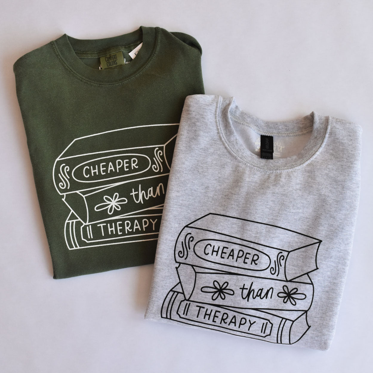 Cheaper Than Therapy Book Stack Sweatshirt (Gray)