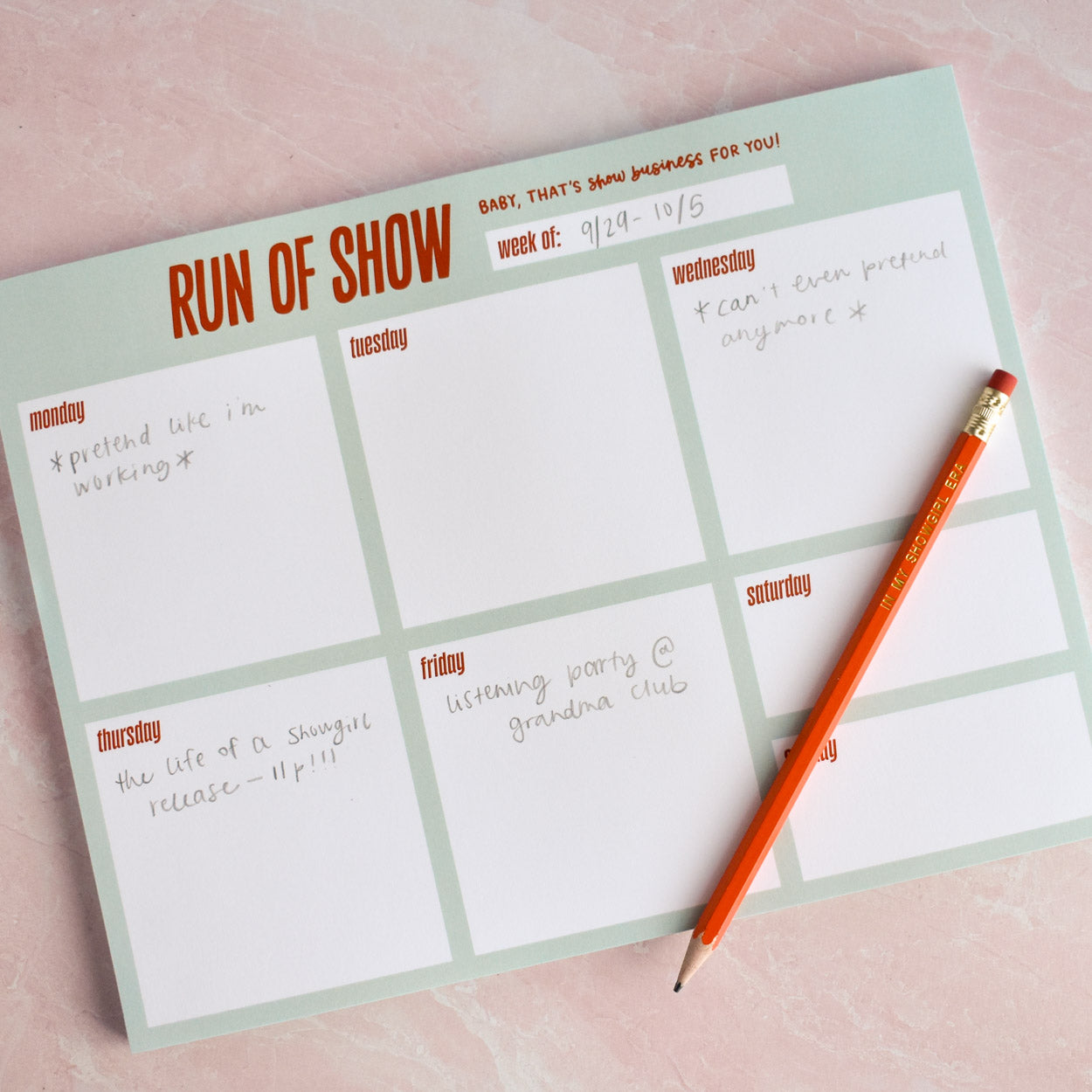 Run of Show Weekly Notepad