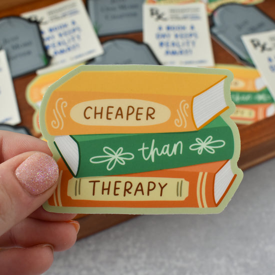 Cheaper Than Therapy Book Stack Sticker